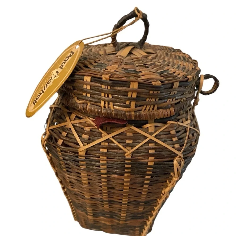 Vintage 80s Paul Marshall Philippines Woven Potpourri Scented Basket with Lid 7”